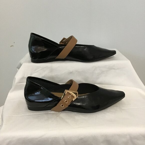 Black Patent Mary Jane Ballet Flats with Pointed Toe  Size 7.5 - Picture 3 of 11